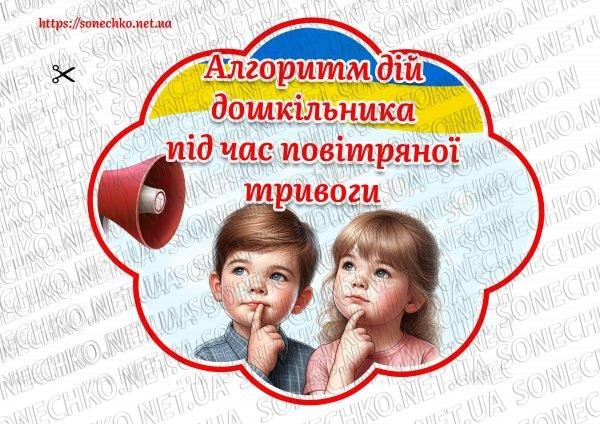 Демонстраційний матеріал "Алгоритм дій дошкільника під час повітряної тривоги"