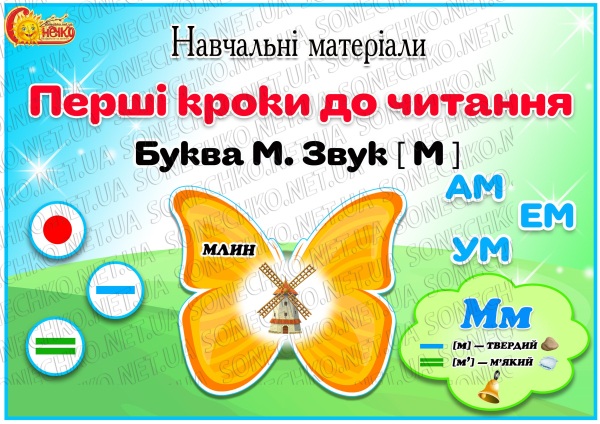 Навчальні матеріали "Перші кроки до читання. Літера М"